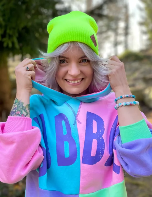 Czapka long logo ekoskórka "Neonowy żółty"