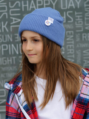Czapka beanie dla dziecka logo kolorowe "Brudny niebieski"