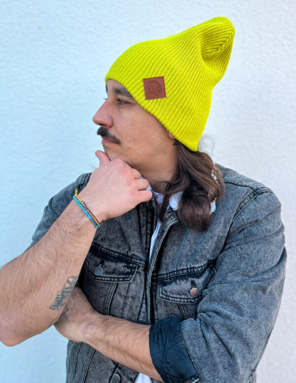 Męska czapka long logo ekoskórka "Limonka"