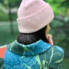 Bawełniana czapka beanie logo ekoskórka "Jasny różowy"