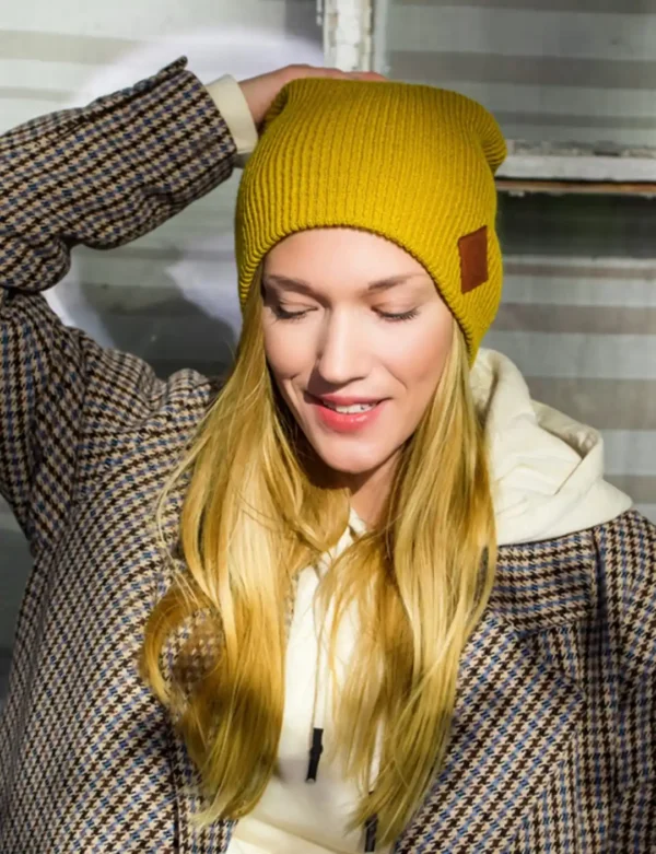 Czapka beanie logo ekoskórka "Miodowa musztarda"