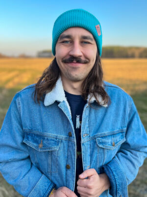 Męska czapka beanie logo ekoskórka "Turkus"