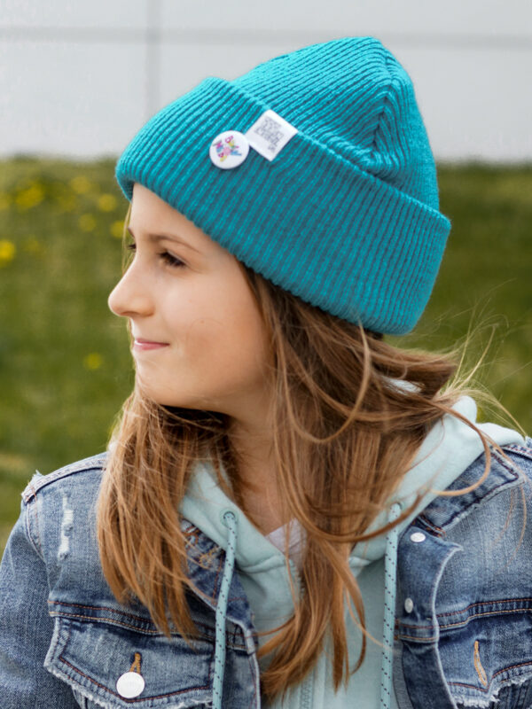Czapka beanie dla dziecka logo kolorowe "Turkus"