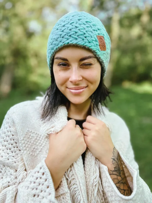 MERINO wełniana czapka zimowa EXPLORER ,,Jasny turkus"