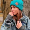 Czapka beanie logo ekoskórka "Turkus"
