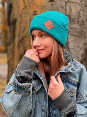 Czapka beanie logo ekoskórka "Turkus"