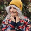 Bawełniana czapka beanie logo ekoskórka "Miodowa musztarda"