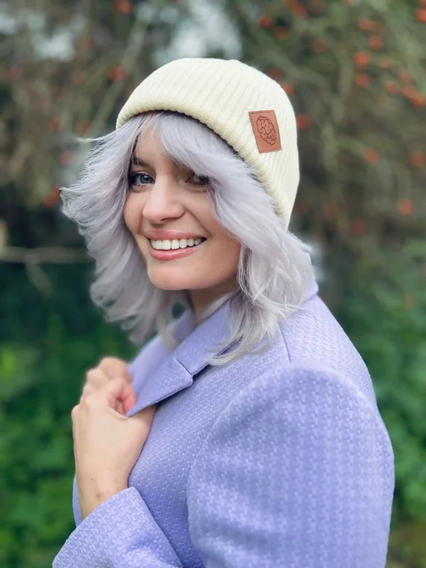 Bawełniana czapka beanie logo ekoskórka "Ecru"