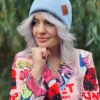 Bawełniana czapka beanie logo ekoskórka "Jasny niebieski"