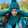 Rękawiczki handmade ze sznureczkiem ,,Leśny zielony"