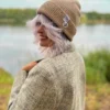 Czapka beanie z bawełny logo kolorowe "Beżowa"