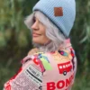 Bawełniana czapka beanie logo ekoskórka "Jasny niebieski"