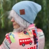 Bawełniana czapka beanie logo ekoskórka "Jasny niebieski"