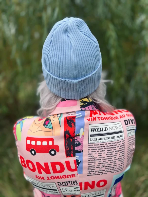Bawełniana czapka beanie logo ekoskórka "Jasny niebieski"