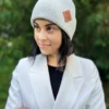 Bawełniana czapka beanie logo ekoskórka "Jasny szary"