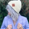 Bawełniana czapka beanie logo ekoskórka "Ecru"