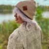 Bawełniana czapka beanie logo ekoskórka "Beżowa"