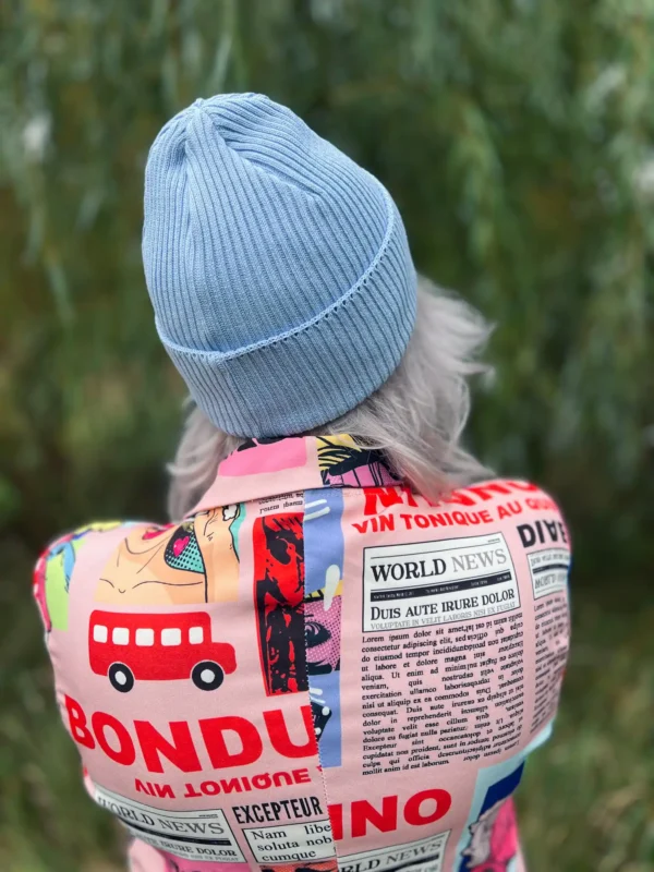 Bawełniana czapka beanie logo ekoskórka "Jasny niebieski"