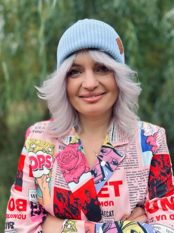 Bawełniana czapka beanie logo ekoskórka "Jasny niebieski"