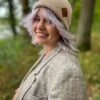 Bawełniana czapka beanie logo ekoskórka "Beżowa"