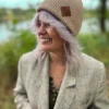 Bawełniana czapka beanie logo ekoskórka "Beżowa"