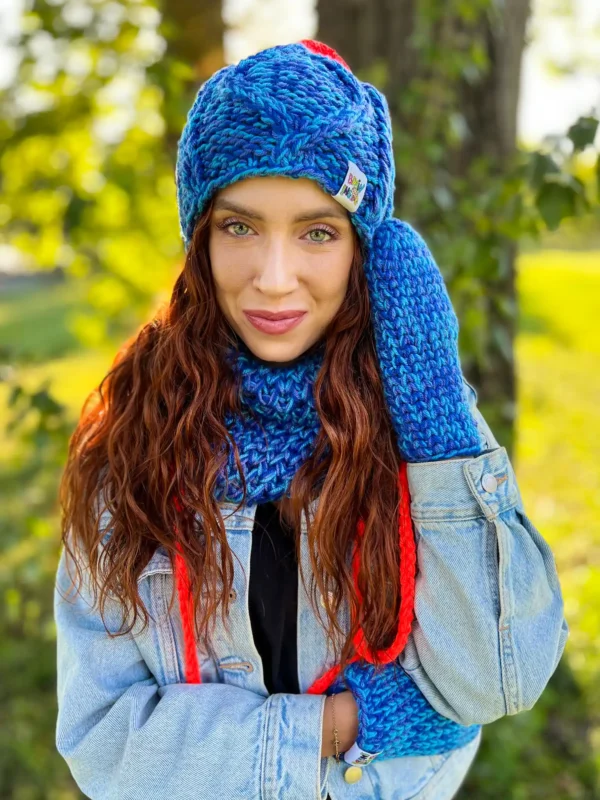 Rękawiczki handmade ze sznureczkiem ,,Niebieskości"