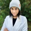 Bawełniana czapka beanie logo ekoskórka "Jasny szary"