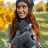 Rękawiczki handmade ze sznureczkiem ,,Ciemny szary"