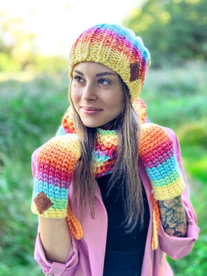Rękawiczki handmade ze sznureczkiem ,,Cieniowane cytrusy"