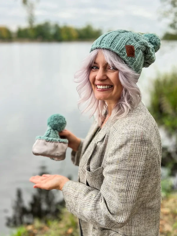 Czapka MERINO Endorfina "Jasny turkus" + podszewka JEDWAB