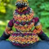 Czapka handmade krótka HAPPY ,,Ciemna jesień"