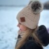 ZESTAW: bawełniana czapka dla dziecka z dwoma pomponami i komin "Beżowy"