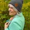 Bawełniana czapka beanie logo ekoskórka "Ciemny szary"
