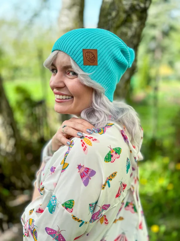Bawełniana czapka beanie logo ekoskórka "Turkus"