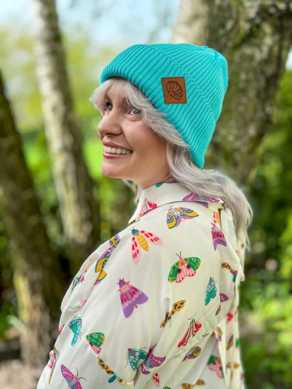 Bawełniana czapka beanie logo ekoskórka "Turkus"