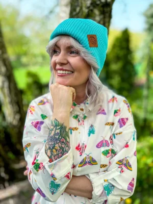 Bawełniana czapka beanie logo ekoskórka "Turkus"