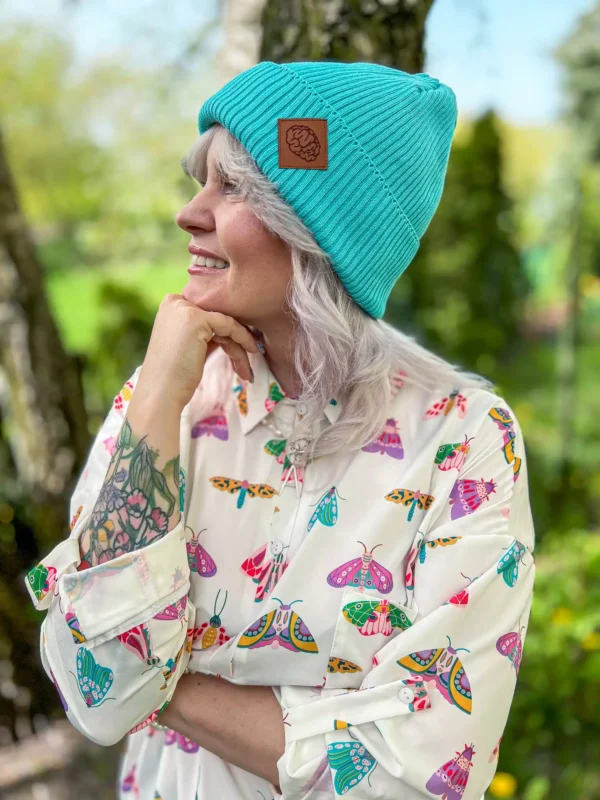 Bawełniana czapka beanie logo ekoskórka "Turkus"
