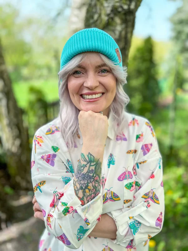 Bawełniana czapka beanie logo ekoskórka "Turkus"