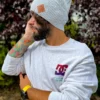 Męska bawełniana czapka jesienna logo ekoskórka "Jasny szary"
