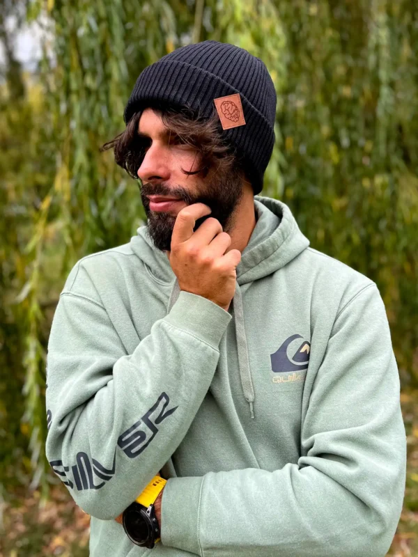 Męska bawełniana czapka beanie logo ekoskórka "Czarna"