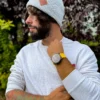 Męska bawełniana czapka beanie logo ekoskórka "Jasny szary"