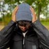 Męska czapka beanie z bawełny logo kolorowe "Ciemny szary"
