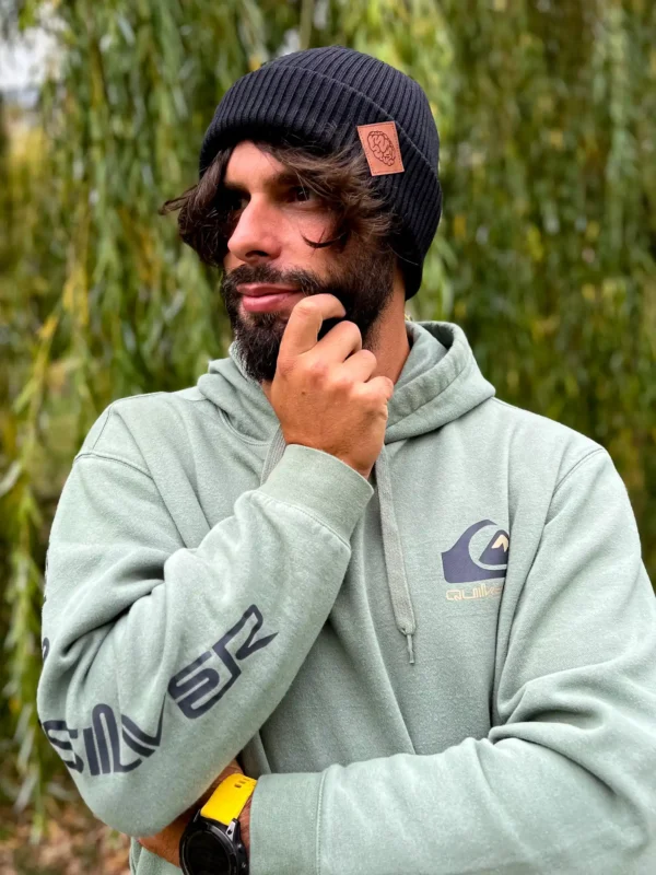 Męska bawełniana czapka beanie logo ekoskórka "Czarna"
