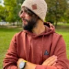 Męska bawełniana czapka beanie logo ekoskórka "Beżowy"