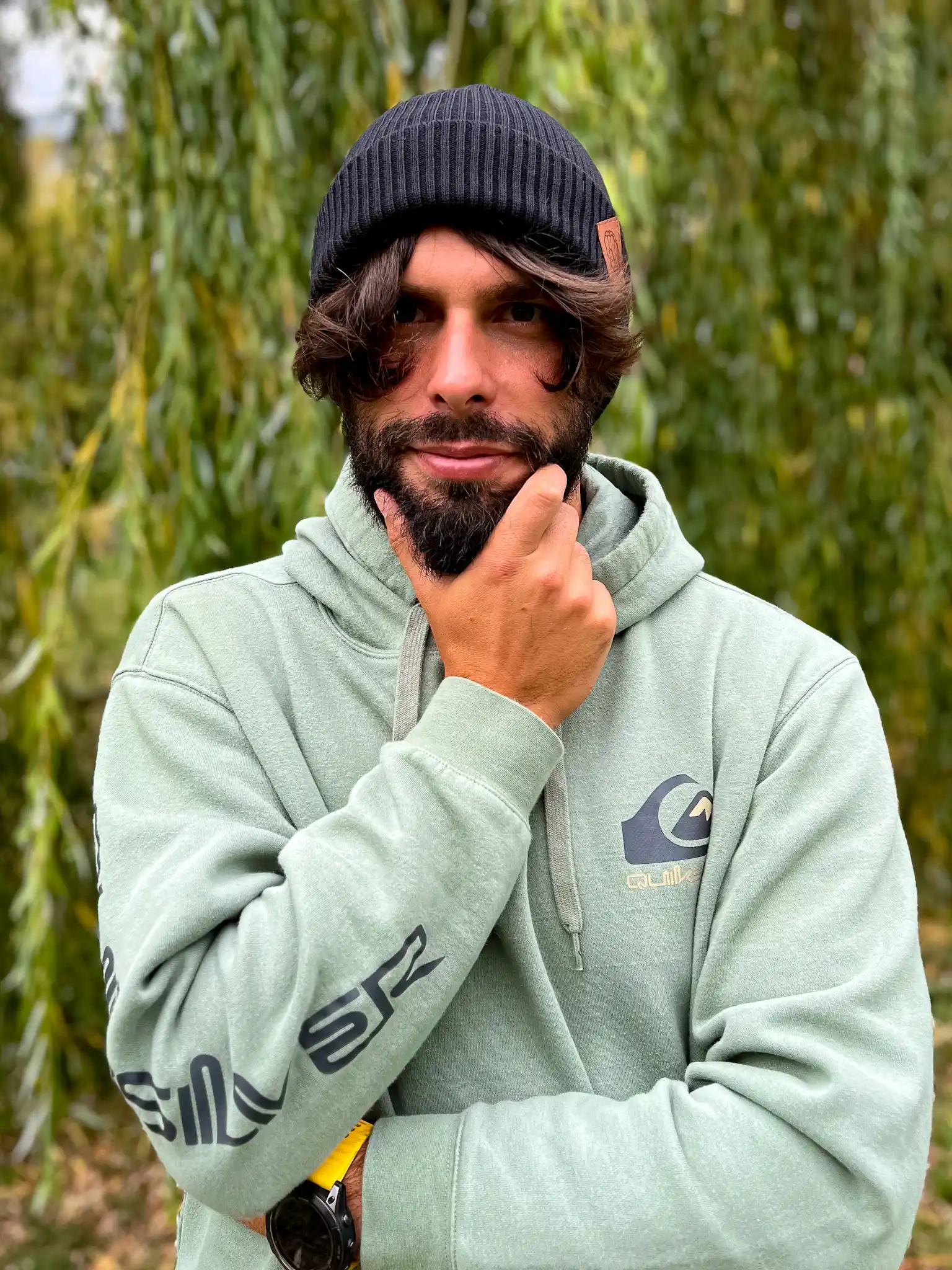Męska bawełniana czapka beanie logo ekoskórka "Czarna" 31 Czarna męska dokerka, 100% bawełna