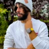 Męska bawełniana czapka beanie logo ekoskórka "Jasny szary"