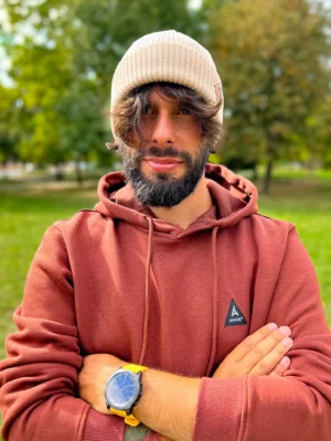 Męska bawełniana czapka beanie logo ekoskórka "Beżowy"