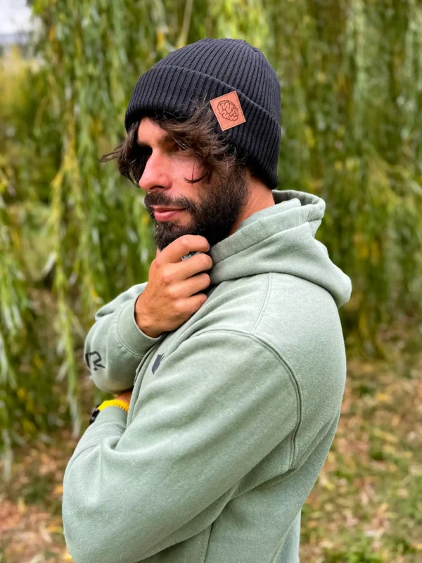 Męska bawełniana czapka beanie logo ekoskórka "Czarna"