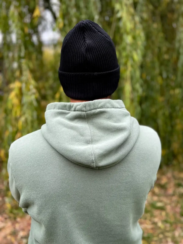 Męska bawełniana czapka beanie logo ekoskórka "Czarna"