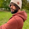 Męska bawełniana czapka beanie logo ekoskórka "Beżowy"